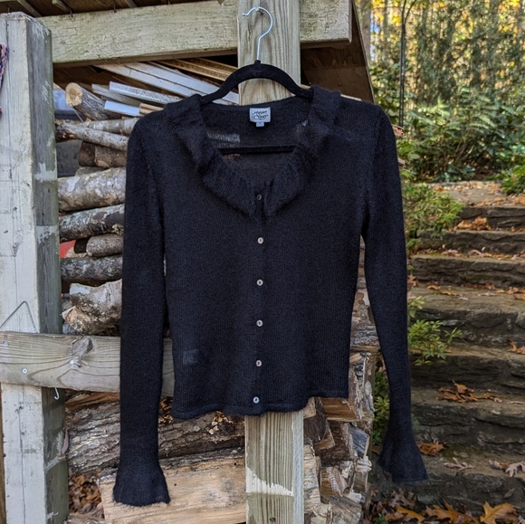 Margaret O'Leary Black Ruffle Flare Sleeve Button Cardigan Size 1 (XS/S) Mohair - Picture 13 of 16